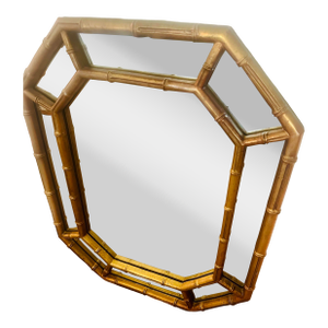 Vintage Hollywood Regency Gold Faux Bamboo Octagonal Mirror
