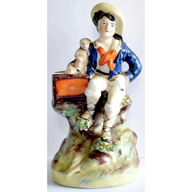 Antique Mid-19th-Century Staffordshire Figurine of a Boy, Monkey, and Organ Grinder For Sale - Image 13 of 13