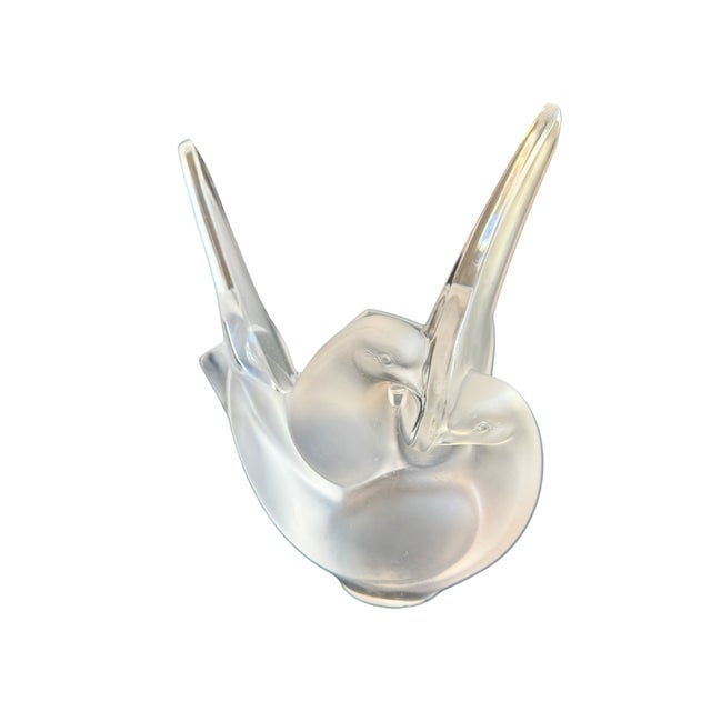 Lalique, France Sculptural Dove Vase Beautiful vintage sculpted frosted crystal pair of doves nestled together, in the...