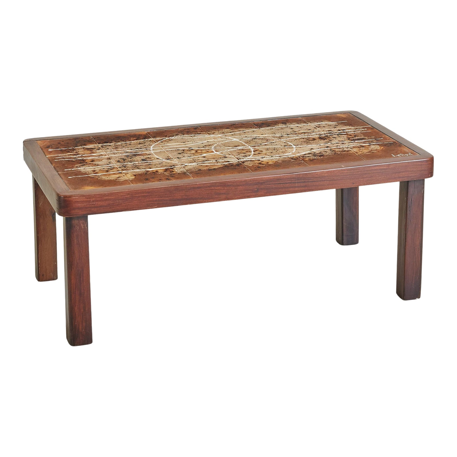 Brown Ceramic Tile Coffee Table with Wood Frame by Jean D'asti