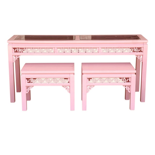 1980’s Chinese Chippendale Fretwork Sofa/Console Table For Sale - Image 10 of 17