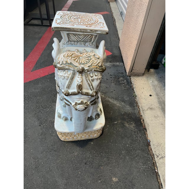 Asian Vintage Asian Ceramic Elephant Plantstand in Beige, 1970s For Sale - Image 3 of 12