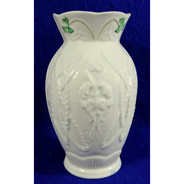 Vintage Belleek Irish Ivory & Green Shamrock Embossed Vase For Sale In West Palm - Image 6 of 9