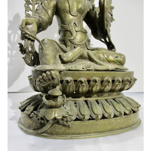 Antique Nepalese Green Tara Brass Sculpture For Sale - Image 4 of 12