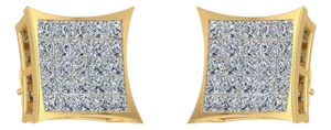 10K Yellow Gold Mens Princess Diamond Square Stud Earrings 3/4 Cttw, A Pair