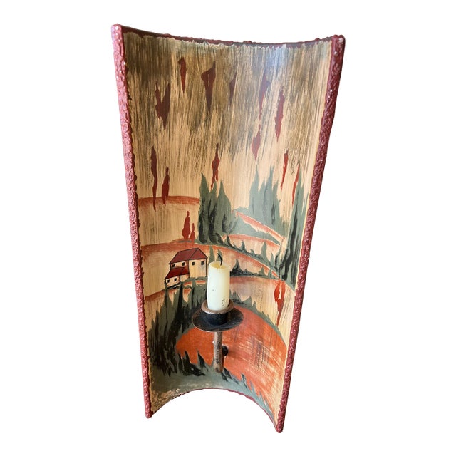 1970s Hand Painted Cypress Trees Ceramic Sconce For Sale