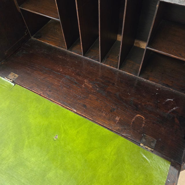 Antique English Oak Gothic Revival X-Base Bureau Desk on Stand For Sale - Image 13 of 18