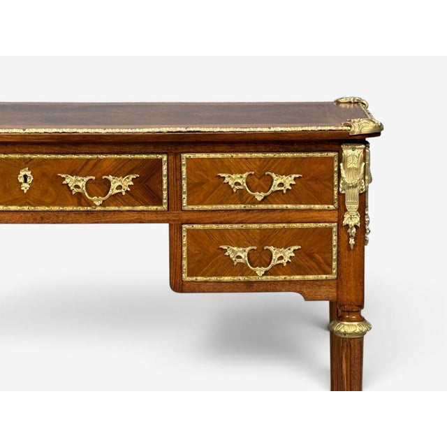 1920s Louis XVI Style, Writing Desk, Bookmatched Walnut, Bronze, France, 1920s For Sale - Image 5 of 11
