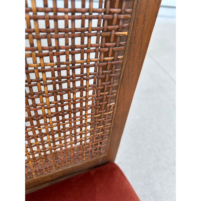 Brown 1980s Set of 4 Reupholstered Cane Back Dining Chairs by American Martinsville For Sale - Image 8 of 12