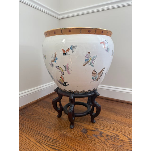 Chinese Vintage Mid-20th Century Large Chinese Ceramic Fish Bowl Planter For Sale - Image 3 of 15