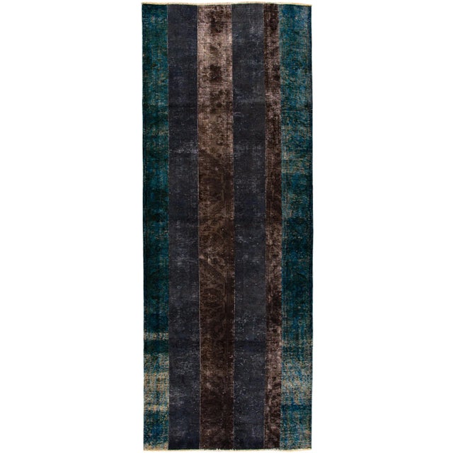 Gray Vintage Persian Overdyed Handmade Multicolor Geometric Wool Runner For Sale - Image 8 of 8