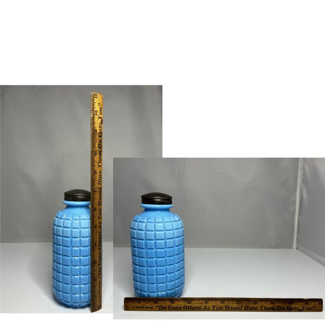 Antique Atterbury Opaque Blue Waffle Pattern Sugar Shaker, c. 1880 For Sale - Image 9 of 10
