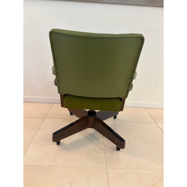 Mid-Century Olive Green Swivel Executive Desk Chair For Sale In Tampa - Image 6 of 12