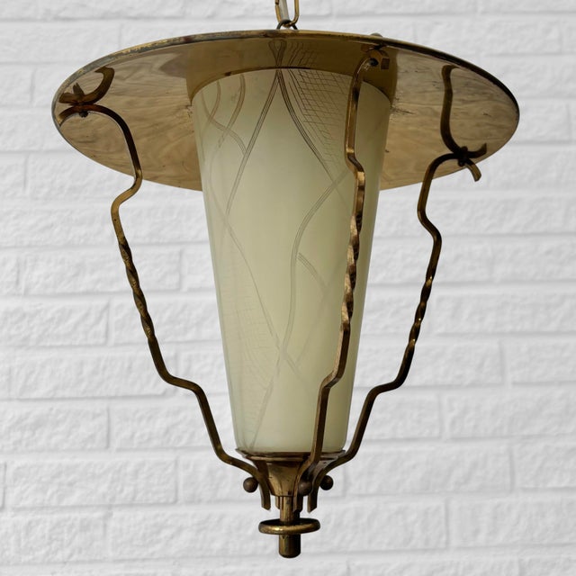 Mid-Century Scandinavian Pendant Lamp in Brass and Glass, Sweden, 1950s For Sale - Image 11 of 11
