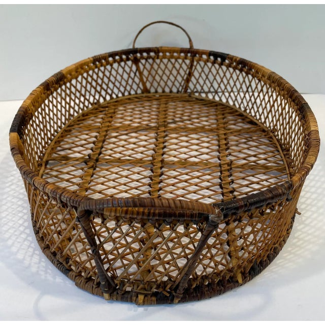 Vintage Handled Loose Weave Basket For Sale - Image 4 of 5