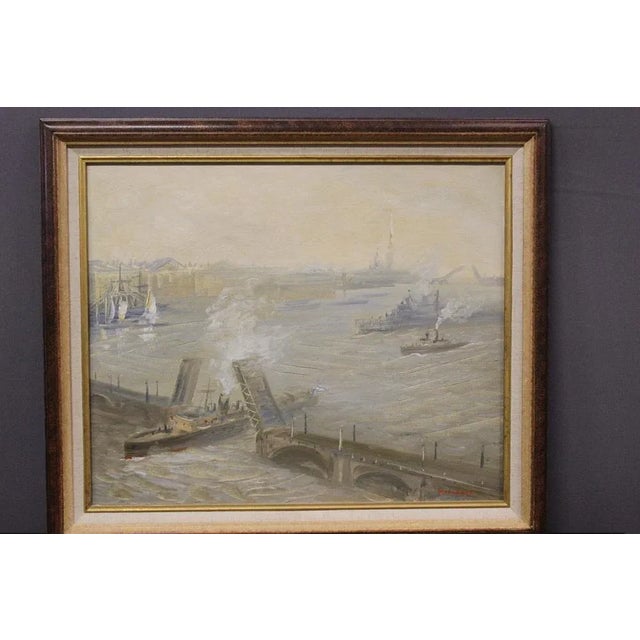 Oil on canvas representing a marine scene, entrance to the port, signed at the bottom right, dimension without the frame...