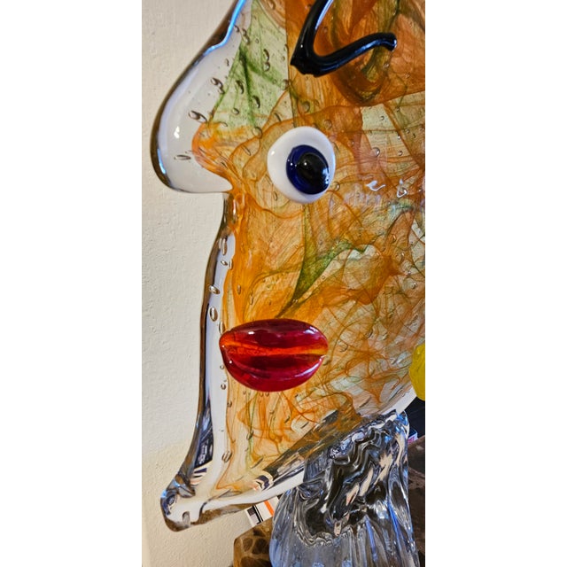 1980s Handblown Glass Head Picasso Style Face Sculpture Paperweight Unique Face Picasso Style Art Glass Head Sculpture For Sale - Image 5 of 6