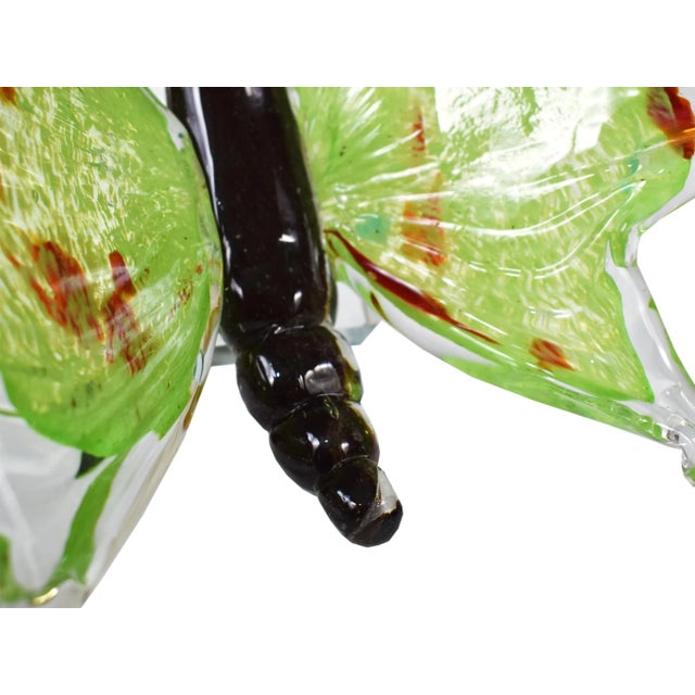 Large Hand-Blown Butterfly Glass Art on Crystal Base For Sale - Image 6 of 9