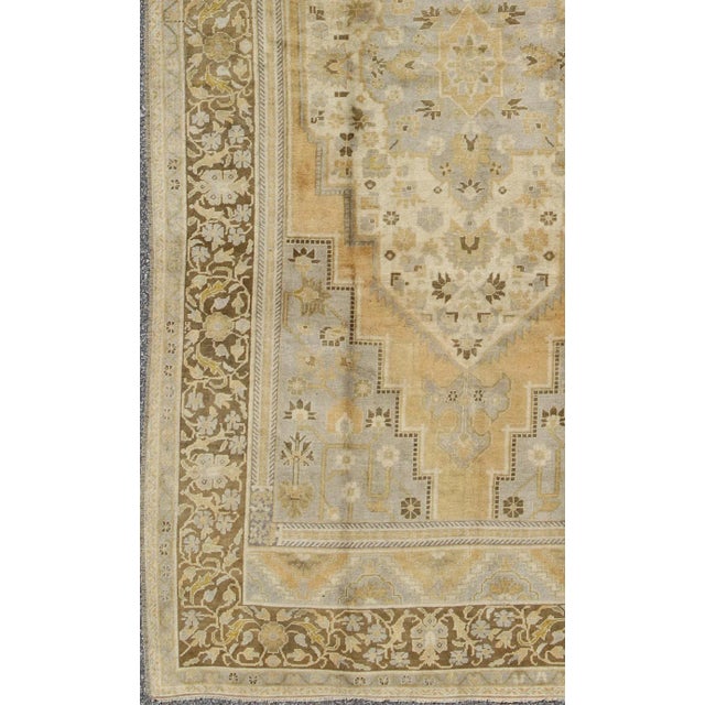 Vintage Turkish Medallion Oushak Rug in Gold, Taupe, Cream and Cocoa For Sale - Image 4 of 10