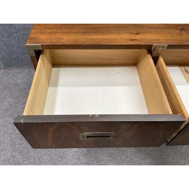 Chocolate Vintage Lane Campaign Walnut Server Cabinet | Mid Century Modern Buffet | Brass Hardware Storage Cabinet For Sale - Image 8 of 9