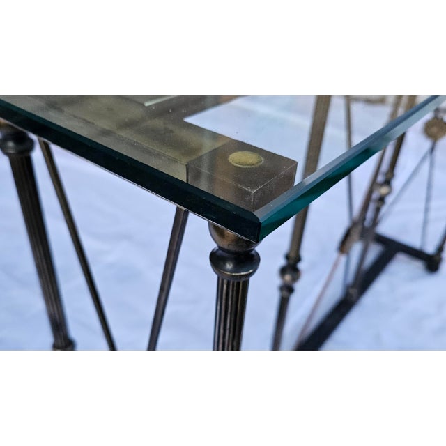 Mid 20th Century Vintage Maison Jansen Style Brass and Glass Diminutive Console For Sale - Image 5 of 9