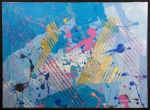 1980s Frank Rowland "Airborne" Original Mixed Media Art on Paper With Gold Leaf