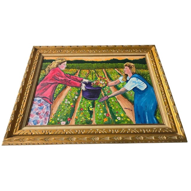 1991 Painting in Carved Giltwood Frame, "Harvest", Signed For Sale - Image 9 of 11