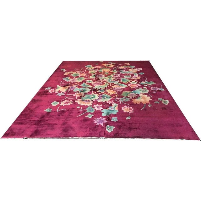Art Deco Antique Art Deco Floral Chinese Rug For Sale - Image 3 of 10