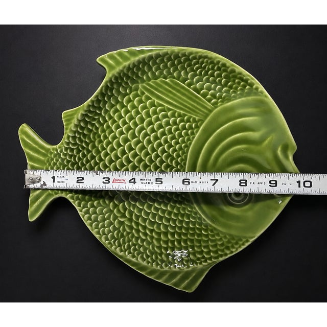 Mid-Century Modern Vintage Bordallo Pinheiro Majolica Green Fish Plates-Set of 3 For Sale - Image 3 of 5