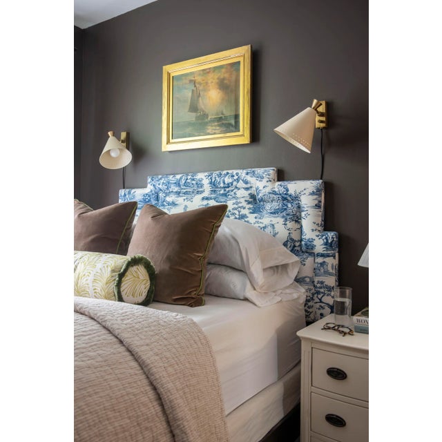 The Gigi Blue Toile Upholstered Headboard: proudly bearing the name of Kevin's beloved Southern "steel magnolia"...