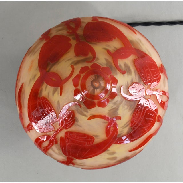 Red Schneider Le Verre Francais Spirales Night Lamp 1920s - Wrought Iron & Red Cameo Glass For Sale - Image 8 of 13