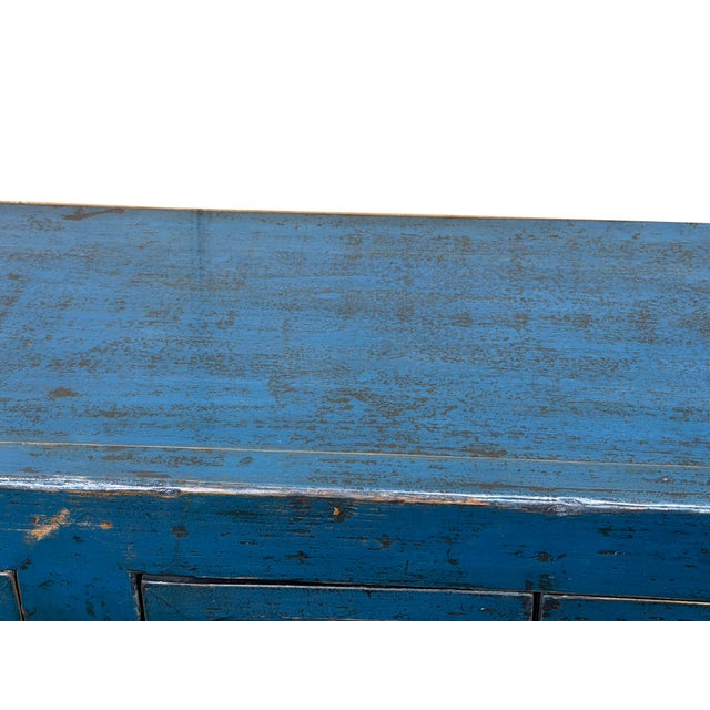 Vintage Distressed Cerulean Blue Doors Low Tv Stand Console Table Cabinet For Sale - Image 11 of 12