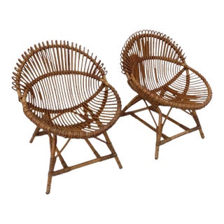 Pair of Vintage Bonacina Rattan Sculptural Chairs Italy 1960s For Sale