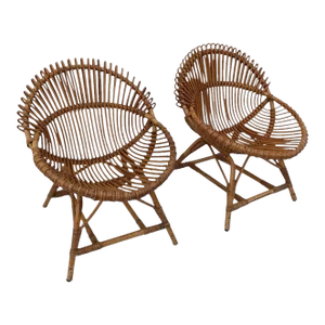 Pair of Vintage Bonacina Rattan Sculptural Chairs Italy 1960s