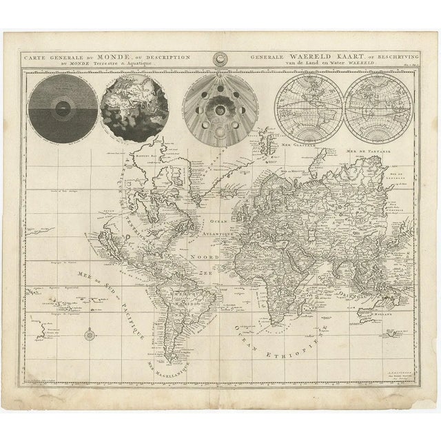 Antique World Map with Astronomical Spheres by Pierre Mortier, 1700 For Sale