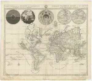 Antique World Map with Astronomical Spheres by Pierre Mortier, 1700