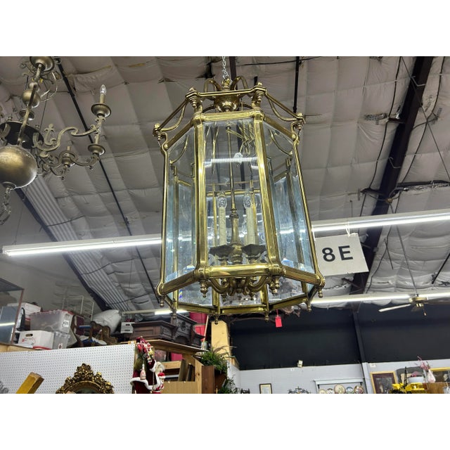 1960s Large 1960s Italian Brass and Glass Lantern For Sale - Image 5 of 12