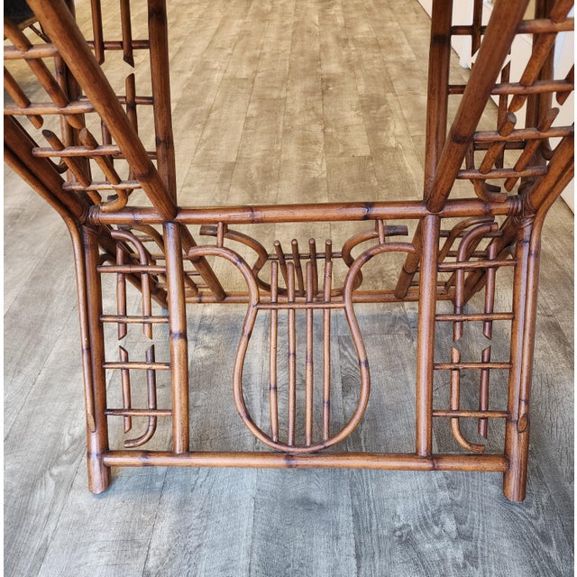 Wood Vintage Ralph Lauren Style Bamboo Butler Tray Table With Lyre Base For Sale - Image 7 of 17