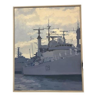 Piers Ottey, Calm D91 H.M.S. Nottingham Naval Maritime, 1982, Oil on Canvas For Sale