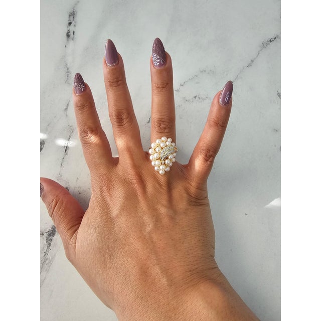 ♥ Ring Summary ♥ Main Stone: Pearl & Diamonds Band Material: 14k Yellow Gold Dimensions: 25MM x 20MM Weight: 6 grams...