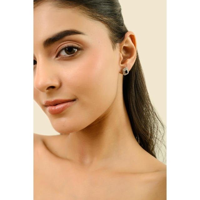 Art Deco-Style 14k Gold Octagon Blue Sapphire & Diamond Cluster Stud Earrings For Sale In New York - Image 6 of 10