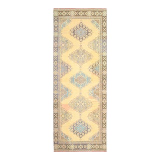 1970s Vintage Turkish Hand-Knotted Wool Cotton Orange Runner Rug For Sale