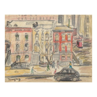 1930s Grace Spongberg Chicago Street Scene Drawing For Sale
