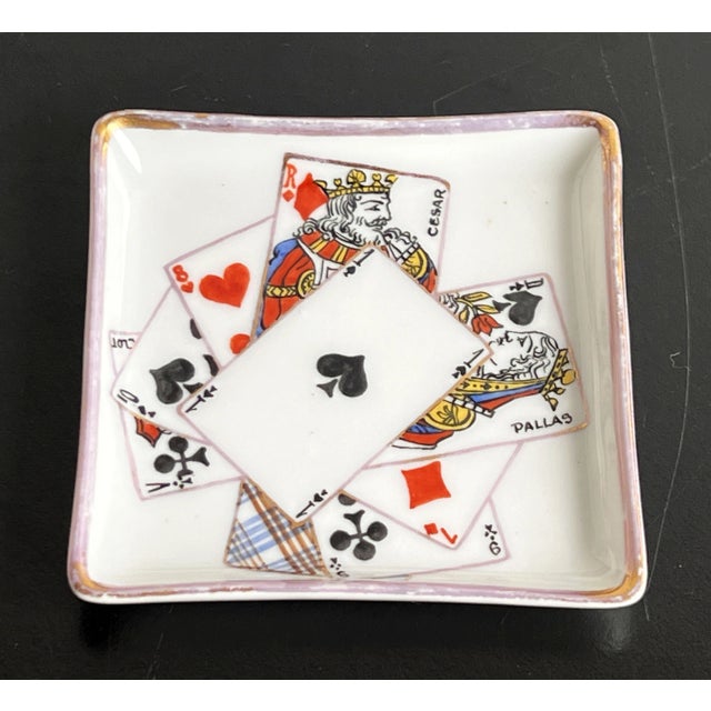 Limoges, France Antique Limoges Porcelain Hand Painted Playing Cards Pin / Tip Tray For Sale - Image 4 of 6