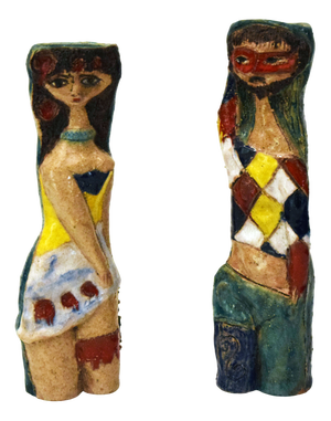 Ceramic Sculpture Vases of Harlequin and Columbine by Marcello Fantoni, 1960s, Set of 2