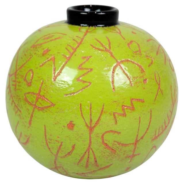 Black Round Vase with Green Glass Clock by Lene Regius, 1990s For Sale - Image 8 of 8