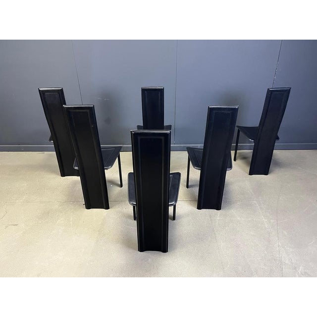 Animal Skin Vintage Black Leather Dining Chairs, 1980s, Set of 6 For Sale - Image 7 of 10