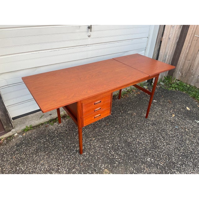 Arne Vodder Vintage Refinished Arne Vodder Teak Drop Leaf Desk For Sale - Image 4 of 10