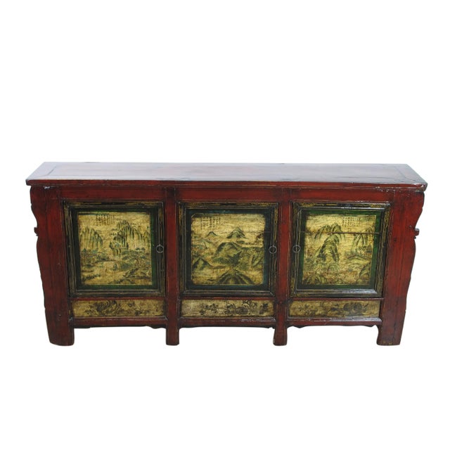 Late 19th Century Mongolia Sideboard With Hand Painted Mountains Doors For Sale - Image 11 of 11