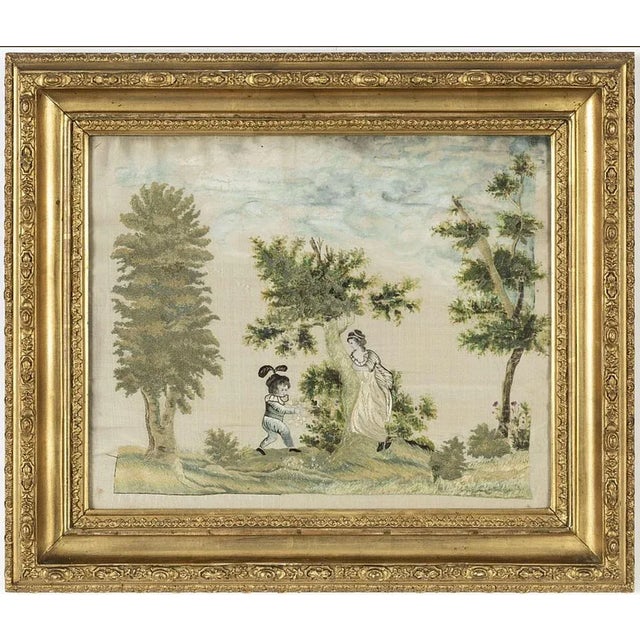 19th Century Swedish Silk Artwork with Child Berry Picking For Sale - Image 12 of 12